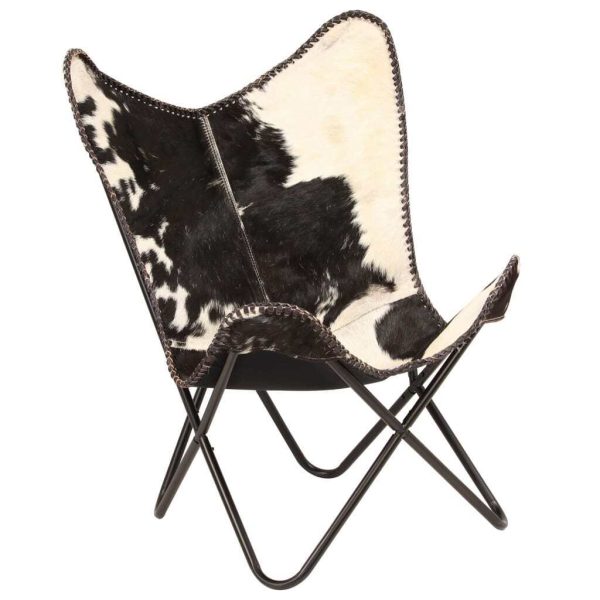 Butterfly Chair and Genuine Goat Leather – Black and White