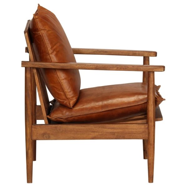 Armchair Real Leather with Acacia Wood – Brown