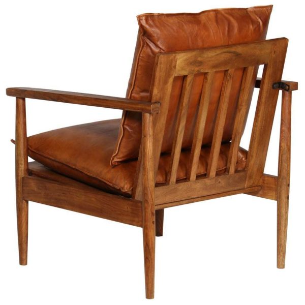 Armchair Real Leather with Acacia Wood – Brown