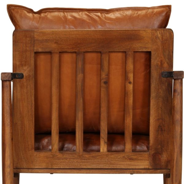 Armchair Real Leather with Acacia Wood – Brown