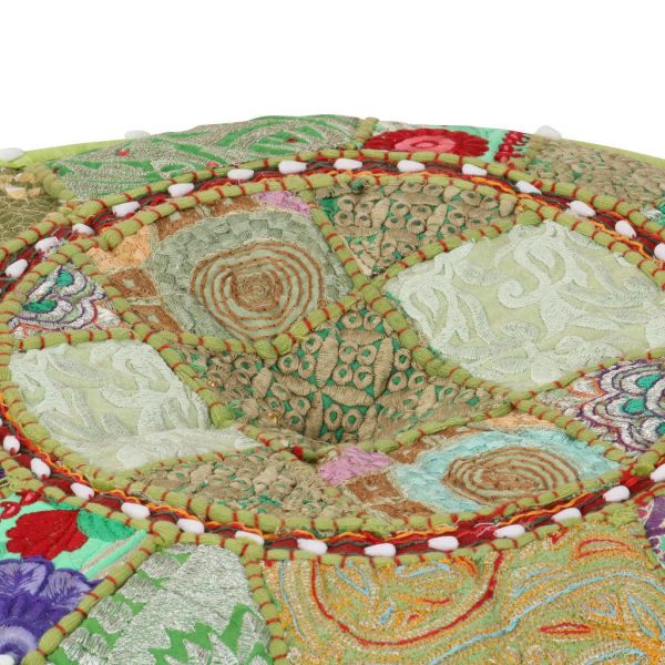 Patchwork Pouffe Round Cotton Handmade 40×20 cm – Green
