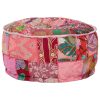 Patchwork Pouffe Round Cotton Handmade 40×20 cm – Pink