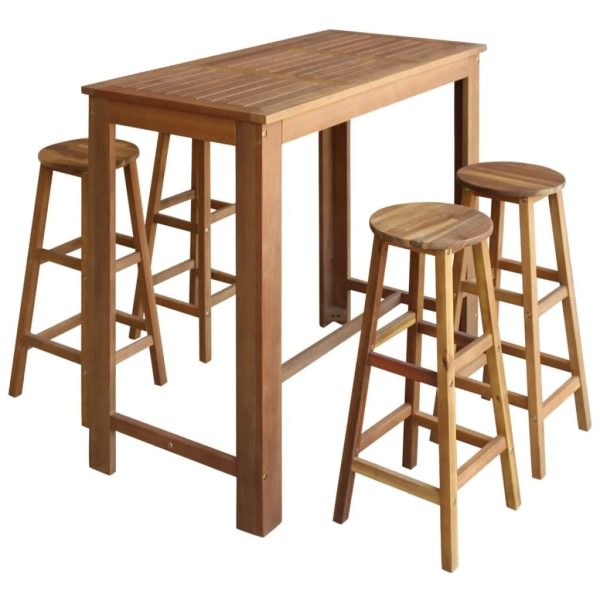 Bar Table and Stool Set Solid Acacia Wood