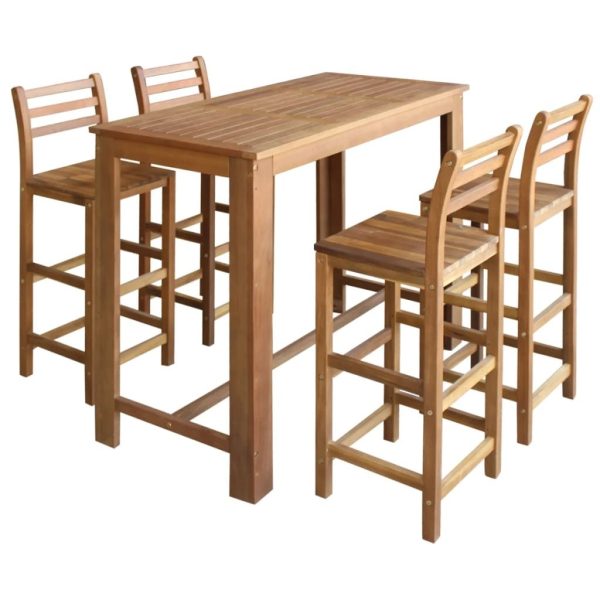 Bar Table and Chair Set Solid Acacia Wood – 5