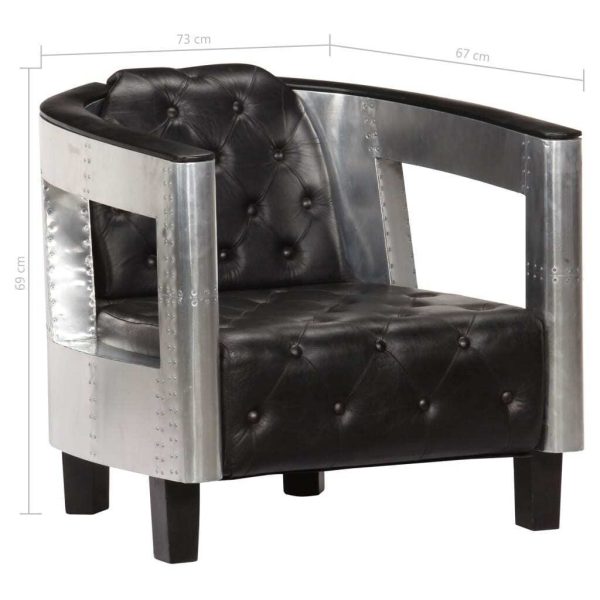 Aviator Armchair Real Leather – Black