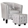 Tub Chair with Footstool Faux Leather – Silver