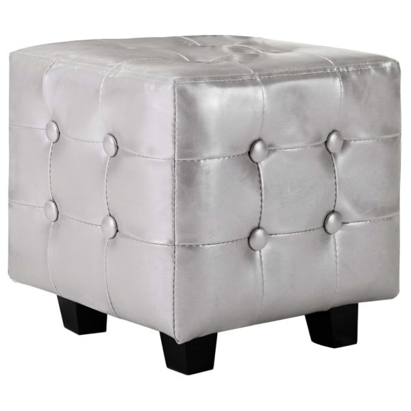 Tub Chair with Footstool Faux Leather – Silver