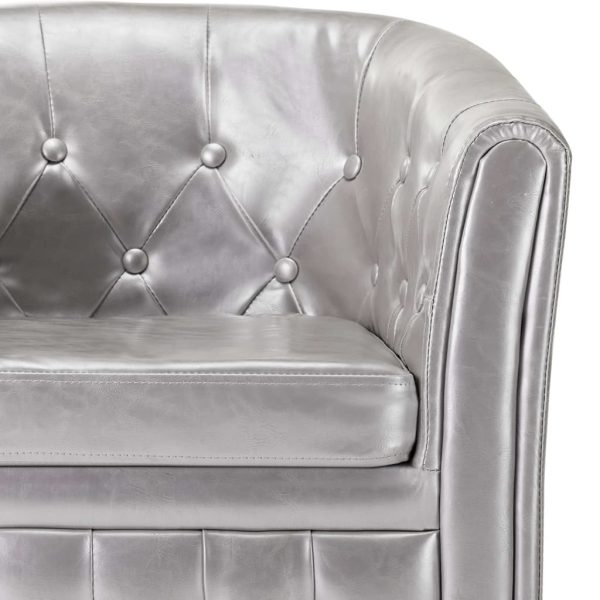 Tub Chair with Footstool Faux Leather – Silver