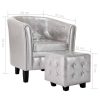 Tub Chair with Footstool Faux Leather – Silver