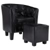 Tub Chair with Footstool Faux Leather – Black