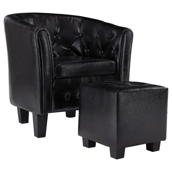 Tub Chair with Footstool Faux Leather