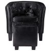 Tub Chair with Footstool Faux Leather – Black