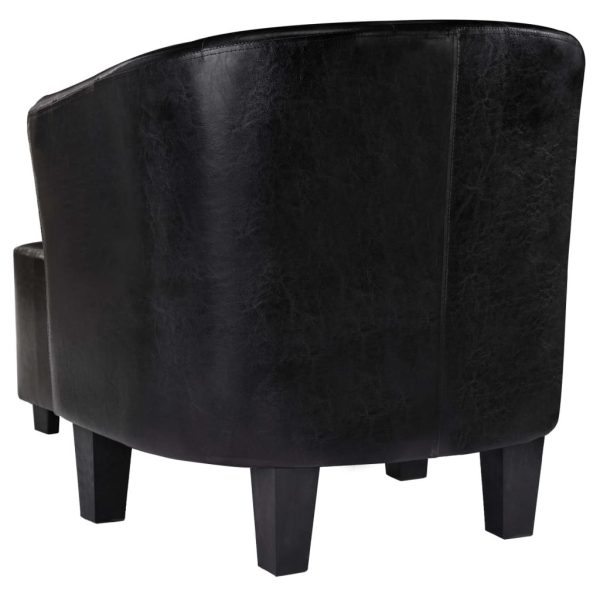 Tub Chair with Footstool Faux Leather – Black