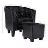 Tub Chair with Footstool Faux Leather – Black