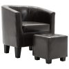 Tub Chair Faux Leather – Dark Brown (With Stool)