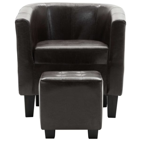 Tub Chair Faux Leather – Dark Brown (With Stool)