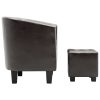 Tub Chair Faux Leather – Dark Brown (With Stool)