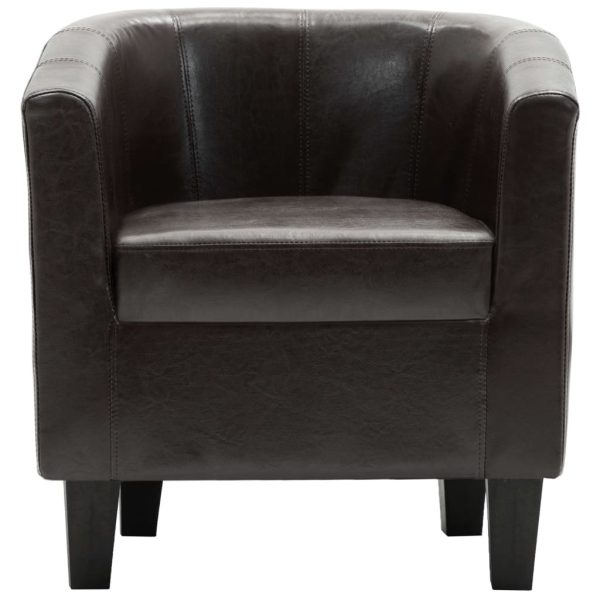 Tub Chair Faux Leather – Dark Brown (With Stool)