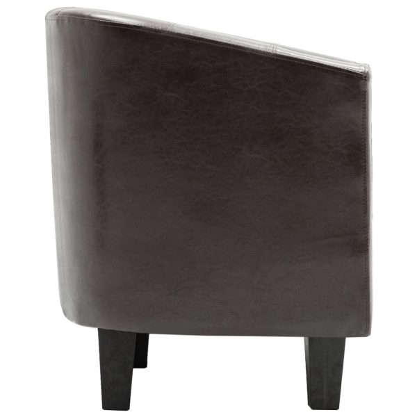 Tub Chair Faux Leather – Dark Brown (With Stool)