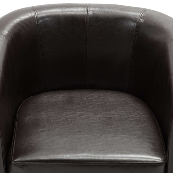 Tub Chair Faux Leather – Dark Brown (With Stool)