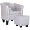 Tub Chair with Footstool Faux Leather – Silver