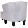 Tub Chair with Footstool Faux Leather – Silver