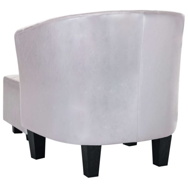 Tub Chair with Footstool Faux Leather – Silver