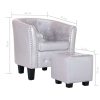 Tub Chair with Footstool Faux Leather – Silver