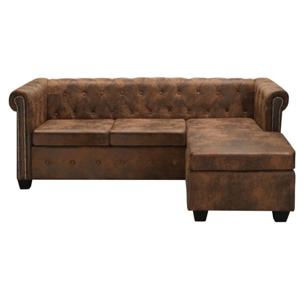 Cranston L-shaped Chesterfield Sofa Artificial Suede Leather