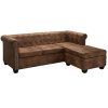 Cranston L-shaped Chesterfield Sofa Artificial Suede Leather – Brown