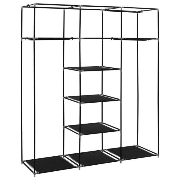 Wardrobe with Compartments and Rods 150x45x175 cm Fabric – Black