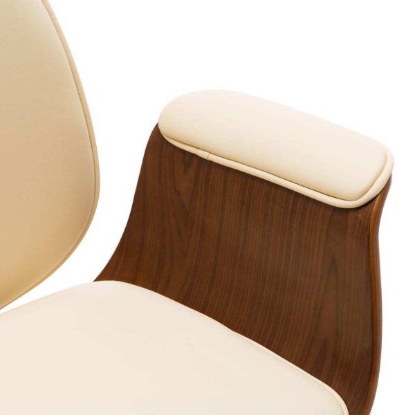 Swivel Arm Chair Bent Wood and Faux Leather – Cream