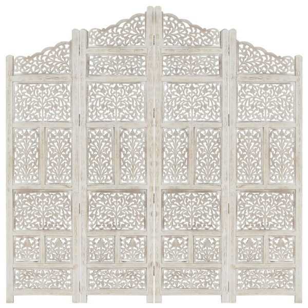 Carneys Hand carved 4-Panel Room Divider 160×165 cm Solid Mango Wood – White