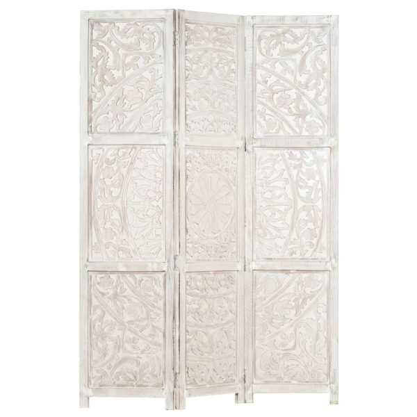 Petaluma Hand carved 3-Panel Room Divider 120×165 cm Solid Mango Wood – White