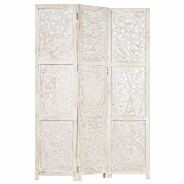 Petaluma Hand carved 3-Panel Room Divider 120×165 cm Solid Mango Wood – White