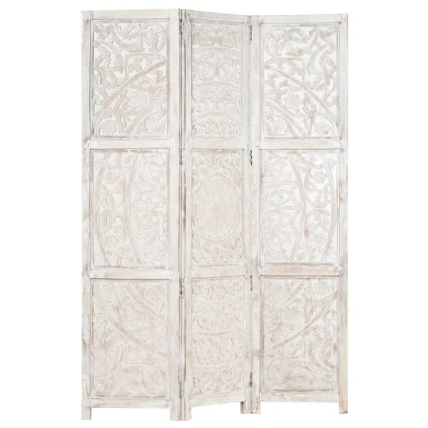 Petaluma Hand carved 3-Panel Room Divider 120×165 cm Solid Mango Wood – White