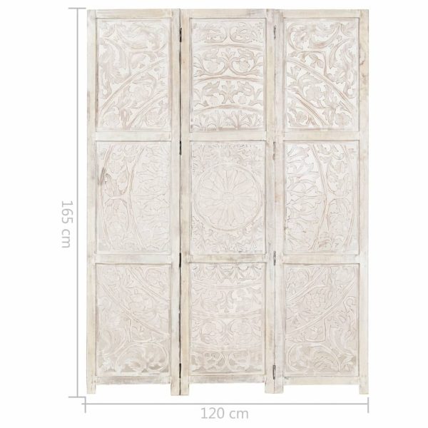 Petaluma Hand carved 3-Panel Room Divider 120×165 cm Solid Mango Wood – White