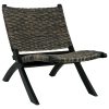 Relaxing Chair Natural Kubu Rattan and Solid Mahogany Wood – Black