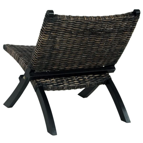 Relaxing Chair Natural Kubu Rattan and Solid Mahogany Wood – Black