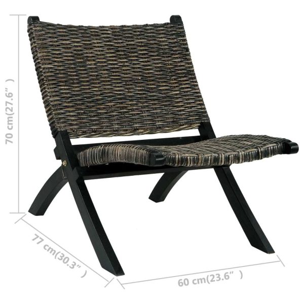 Relaxing Chair Natural Kubu Rattan and Solid Mahogany Wood – Black