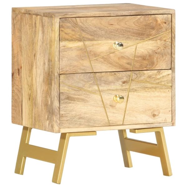 Amsterdam Bedside Cabinet 40x30x50 cm Solid Mango Wood – Light Brown and Brass