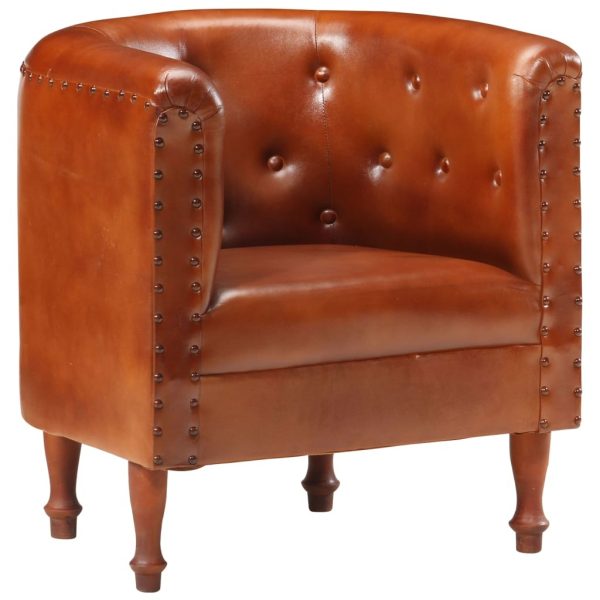 Tub Chair Real Leather – Brown