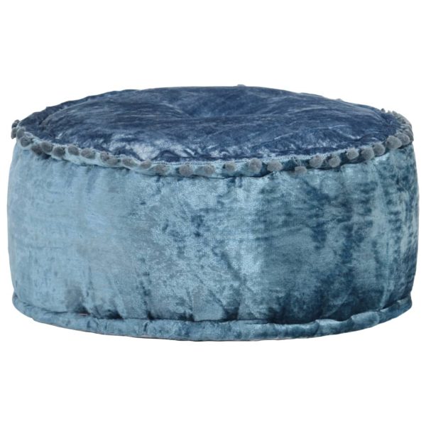 Round Pouffe Velvet 40×20 cm – Blue