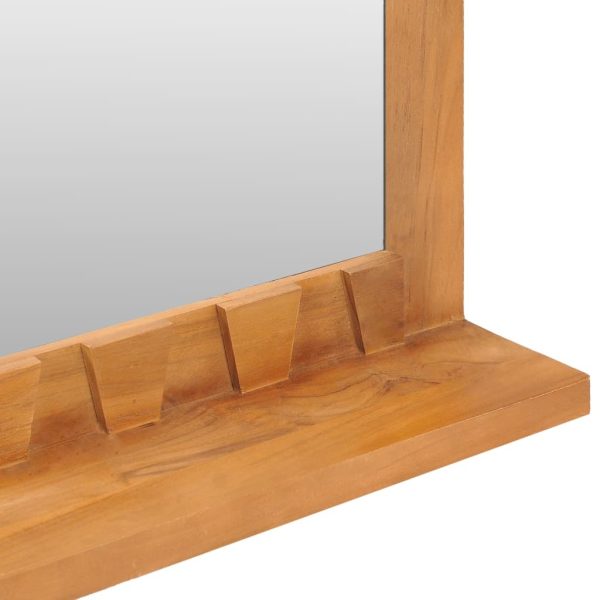 Wall Mirror with Shelf Solid Teak Wood – 100x12x60 cm