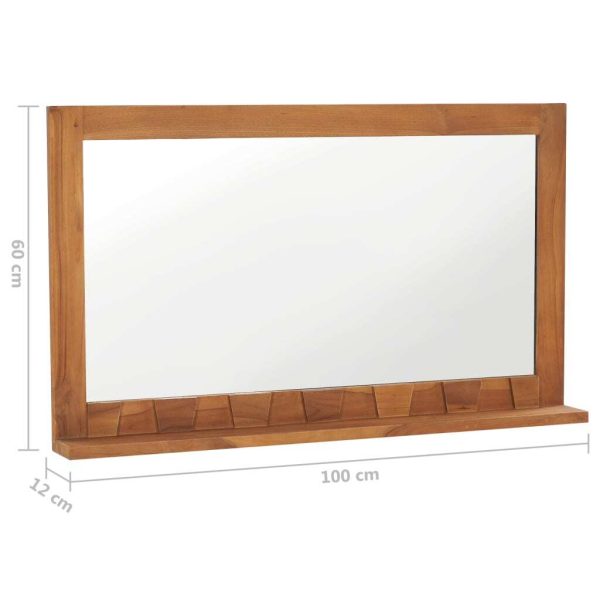 Wall Mirror with Shelf Solid Teak Wood – 100x12x60 cm