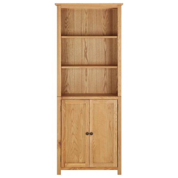 Bookcase with 2 Doors Solid Oak Wood – 70x30x180 cm