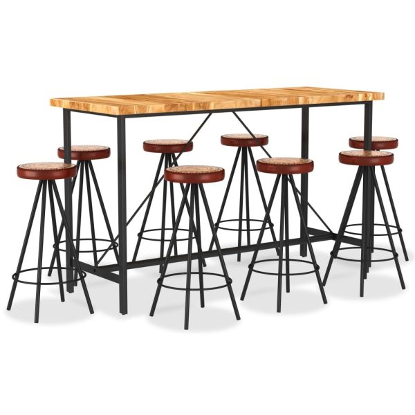 9 Piece Bar Set Solid Wood. Genuine Leather & Canvas – Solid Acacia Wood