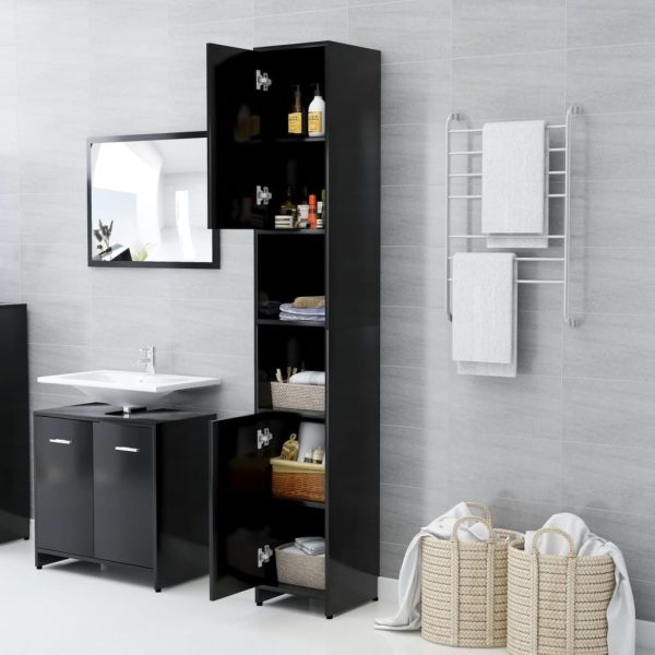 4 Piece Bathroom Furniture Set Engineered Wood – Black