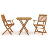 3 Piece Folding Garden Dining Set Solid Acacia Wood – With Armrest, Square