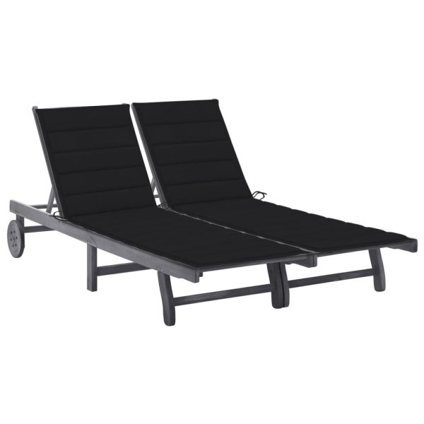 Garden Sun Lounger with Cushion Solid Acacia Wood